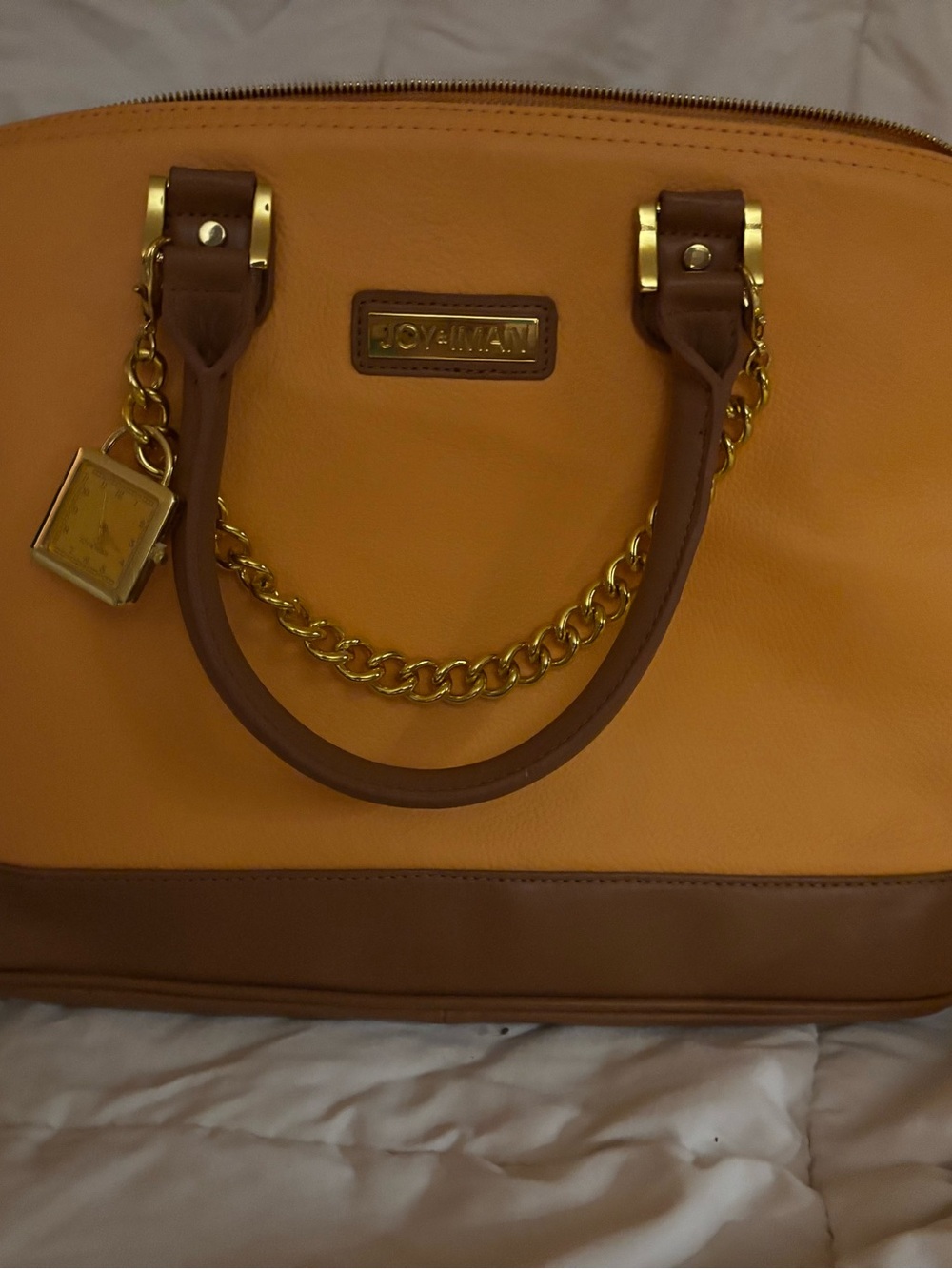 Joy & Iman Mustard Yellow and Brown Chain-Handle Satchel
